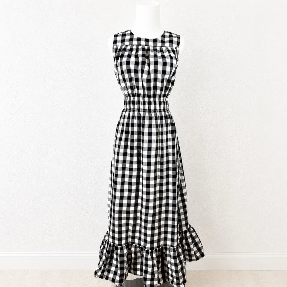 Black White Tiered Maxi Prarie Dress Size Medium Cotton Western Boho Cottagecore